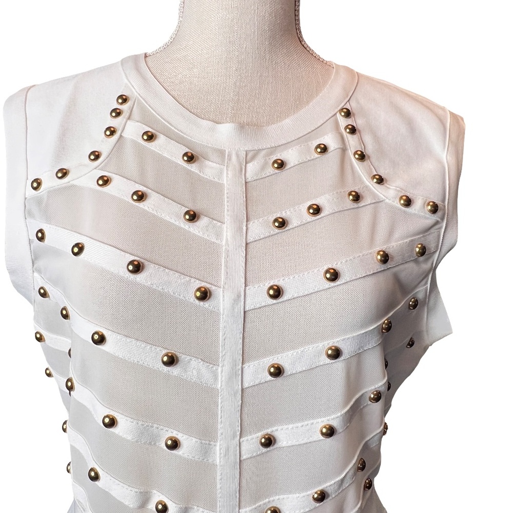 #A097 FT INC Romantic White Studded Vintage Bodycon Dress NWT XL - Picture 7 of 13